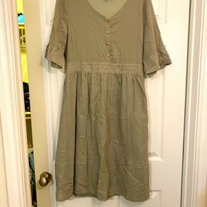 Large Sage Green Modest Knee Length Dress - Polagram
